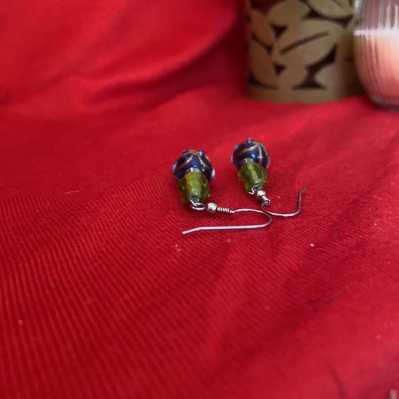 EXQUISITE Beaded Drop Earrings, Gold, Green, Blue, Pink, White, Handmade, L=2” - Picture 8 of 8